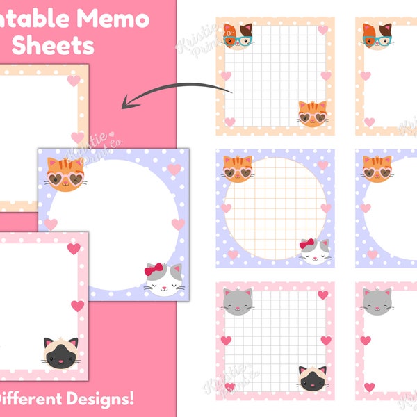 Printable Memo Pad PDF, Cat Memo, Cute Printable Notepad, Kawaii Stationery Printable, Cute Stationery Printables, Instant Download