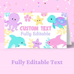 Under The Sea Food Tent Card Under The Sea Party Decorations Sea Animals Food Label Editable Girl Under The Sea Party Place Card UNDE2