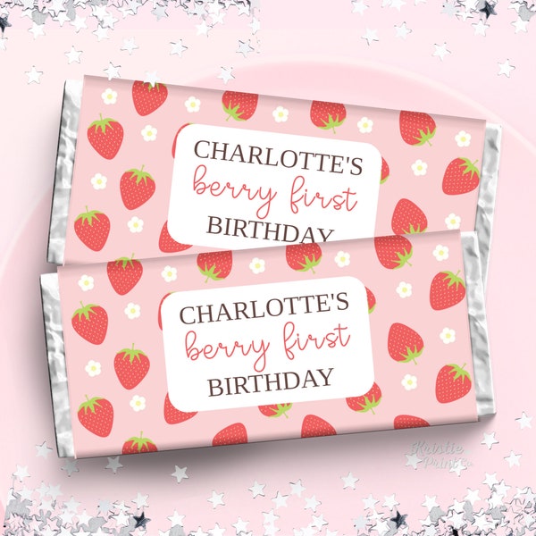 My Berry First Birthday Favors Girl Candy Bar Wrappers for Birthday Strawberry Theme Birthday Party First Birthday Party Decor Girl STRAW2