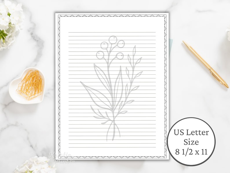 Printable Lined Paper Bundle, Printable Lined Pages, Stationery Set ...