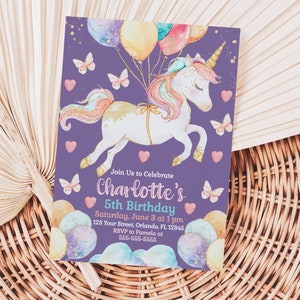 Unicorn 5th Birthday Invitation Magical Unicorn Printable Invitation 5th Birthday Party Unicorn Party Invite Editable Invitation Girl UNI9