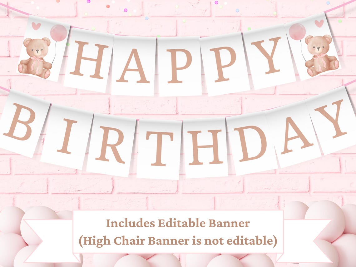 Bear High Chair Banner Beary First Birthday Banner Printable Banner ...