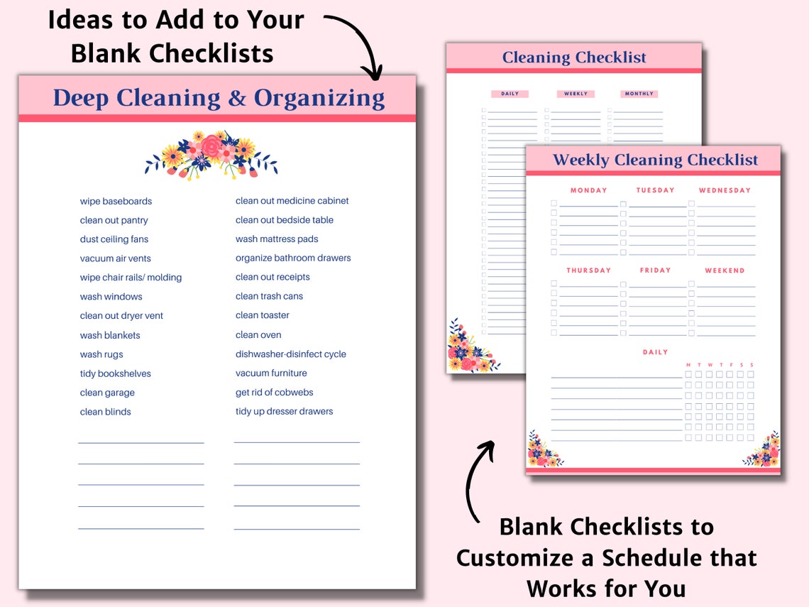 Printable Cleaning Schedule, Daily, Weekly, Monthly, Cleaning Planner ...
