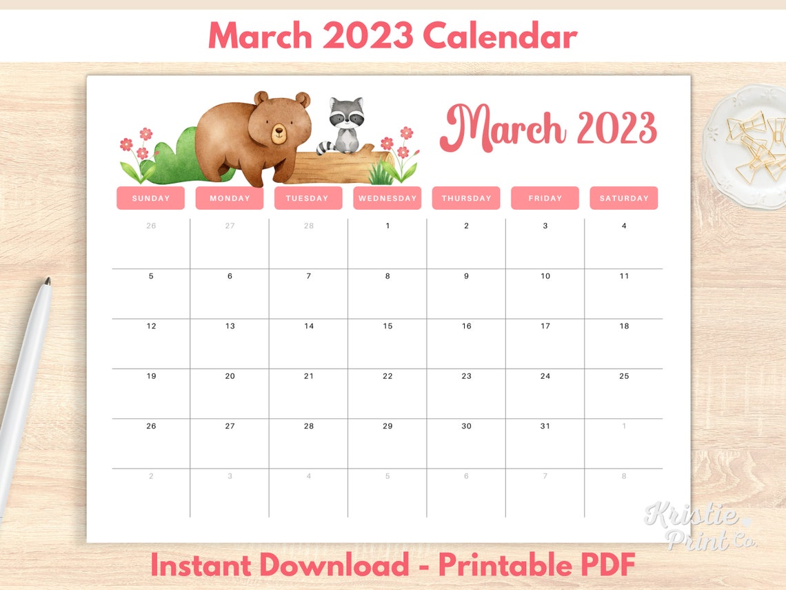 March 2023 Calendar Printable Cute March Calendar March - Etsy