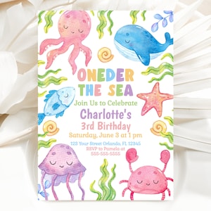 Oneder the Sea Birthday Invitation 1St Birthday Invite Under The Sea Party First Birthday Girl Ocean Birthday Invitation Template UND1