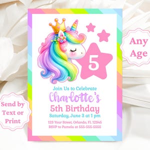 Birthday Invitations for Girls Unicorn Birthday Rainbow Unicorn Invitation Template Magical Unicorn Party Invite Pastel Unicorn Invite GUI2