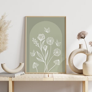 Sage Green Wall Art Minimal Botanical Poster Sage Green Aesthetic Botanical Line Art Prints Boho Wall Prints Muted Green Wall Art Bedroom
