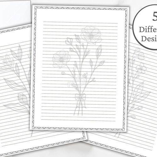 Black and White Floral Lined Paper Printable Stationery - Etsy