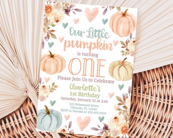 Little Pumpkin Turning One Invitation Our Little Pumpkin 1St Birthday Pumpkin Invitation Girl First Birthday Fall Birthday Party 1st PN4