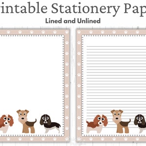 Dog Printable Stationery, 8.5x11, Instant Download, Cute Kids Stationary, Puppy Digital Paper, Printable Paper, Digital Lined Paper, Writing