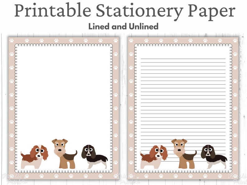 Dog Printable Stationery, 8.5x11, Instant Download, Cute Kids Stationary, Puppy Digital Paper, Printable Paper, Digital Lined Paper, Writing image 1