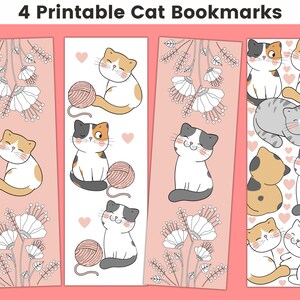 4 Printable Cat Bookmarks, Unique Bookmarks, Cat Lover Gift, Cat Party Favors, Kawaii Cat, Cat Bookmark Set, Digital Download, Kitty Cat