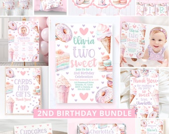Two Sweet Birthday Bundle Two Sweet Birthday Party Decorations Girls 2Nd Birthday Ice Cream Party Girl Second Birthday Pastel Party Cute TW1