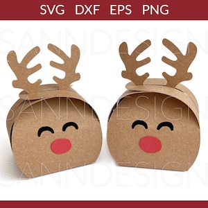 Reindeer Box svg, Christmas Gift Box svg, Reindeer Box Template, Christmas Paper Box svg, No Glue Christmas Box Cricut svg dxf