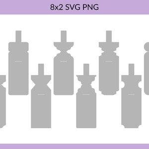 May include: Eight different gray bottle label templates with various shapes and designs. The labels are designed for use with a cutting machine.