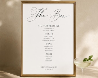 Wedding Bar Menu Sign Template, Editable Canva Template, Minimalist Wedding Drink Menu, Signature Cocktail Sign, Printable Bar Menu