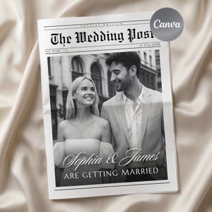 Canva Wedding Newspaper Template, Editable Wedding Program, Folded Wedding Newspaper, Custom Itinerary, Wedding Printable, Instant Download