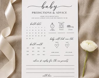 Baby Shower Predictions and Advice Card, Printable Baby Shower Game, Baby Prediction Card, Minimalist Canva Template, Instant Download