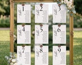 Wedding Seating Chart Template, Table Number Cards with Guest List, Editable Canva, Minimalist Script Seating Plan