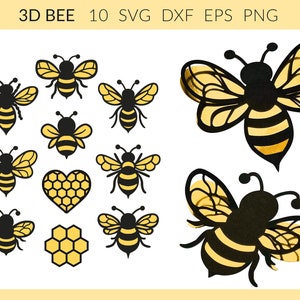 3D-Bienen-Svg, Papier-Bienen-Svg, 3D-Bienen-Bundle, Bienen-Vorlage SVG, druckbare Biene, Bienen-Wanddekoration, Bienen-Cricut, DIY-Bienen-Svg dxf png