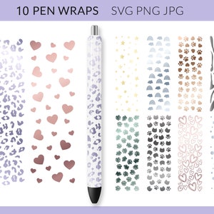 Pen Wrap SVG PNG, Set of 10 Pen Wraps Patterns, Glitter Pen Digital Template, Epoxy Pen Wrap, Digital Download svg png jpg