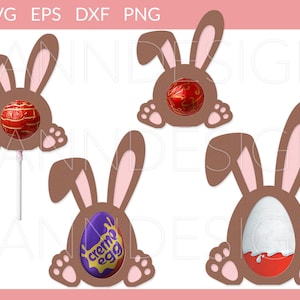 Support d'œufs de Pâques en crème svg, support de chocolat de lapin svg, support d'œufs de lapin svg, support de sucette de lapin fichier de découpe Cricut Silhouette