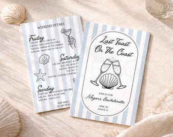 Beach Bachelorette Invitation Template, Bachelorette Weekend Itinerary Canva Template, Coastal Bach Invite, Girls Trip Itinerary