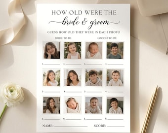 How Old Were The Bride And Groom Bridal Shower Game, Editable Canva Photo Guessing Game, Printable Couples Shower Game Card