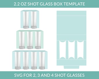 2.2 OZ Shot Glass Box Template SVG, Shot Glasses Box svg, Box For 2, 3 or 4 Shot Glasses, Digital Download Cut File svg
