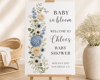 Baby in Bloom Welcome Sign, Baby Shower Welcome Sign Template, Editable Canva Template, Baby in Bloom Baby Shower Decor, Welcome Sign
