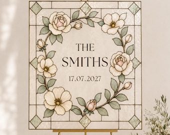 Last Name Wedding Sign Canva Template, Editable Canva Wedding Sign, Stained Glass Wedding Welcome Sign Template, Printable Download