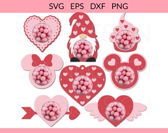 Porta caramelos de San Valentín svg, Domo de caramelos de San Valentín svg, Porta caramelos del día de San Valentín svg, Adorno de caramelo en forma de corazón svg, Regalo de San Valentín svg dxf