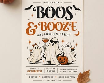 Halloween Party Invitation Template, Editable Canva Invite, Spooky Halloween Party, Ghost Pumpkin Invitation, Instant Download