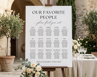 Editable Wedding Seating Chart Template, Our Favorite People Sign, Minimalist Wedding Table Plan, Canva Printable Seating Chart