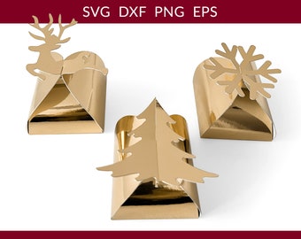 Christmas Box svg, Gift Box svg, Christmas Box Template, Christmas Paper Box svg, Christmas Tree Reindeer Snowflake Box Gift Box svg dxf png