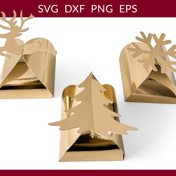 Boîte de Noël svg, Boîte-cadeau svg, Modèle de boîte de Noël, Boîte de papier de Noël svg, Arbre de Noël Renne Flocon de neige Boîte-cadeau svg dxf png