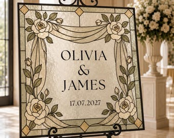 Stained Glass Wedding Welcome Sign Template, Editable Canva Wedding Sign, Faux Glass Wedding Decor, Printable, Instant Download
