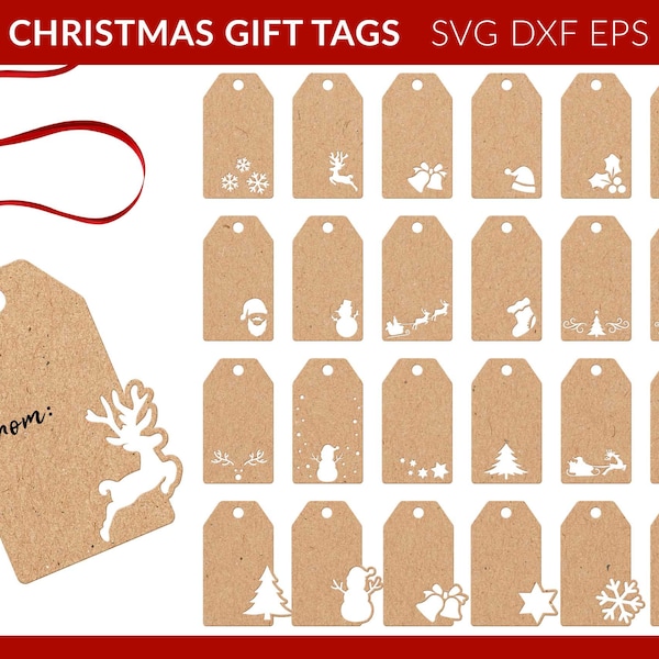 Christmas Gift Tags svg, Christmas Gift Label svg, Holiday Gift Tag svg, Christmas Tags Cricut Silhouette Glowforge, Present Tag Laser Cut