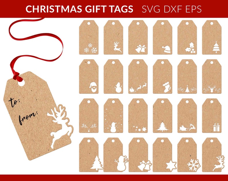 96 Étiquettes Cadeau Noël En Papier Kraft - 12 Motifs - 4.5x6.8cm - Avec Cordes De Jute Pour Emballage Et Décoration