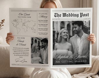 Wedding Newspaper Template, Editable Wedding Program Canva Template, Folded Wedding Newspaper, Printable Wedding Itinerary
