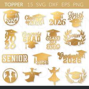 Tortenaufsatz „Abschluss 2026“ (SVG), „Abschlussjahrgang 2026“ (SVG), Cupcake-Aufsatz für Abschlussfeiern, Datei für Cricut, Silhouette, Glowforge und Laser (Abschluss)