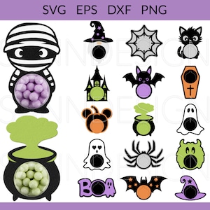 Halloween Candy Dome SVG bundel, Halloween Candy houder SVG, Candy houder bundel SVG, Halloween behandelt DIY Cricut silhouet