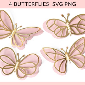 Pacchetto di farfalle 3D in formato SVG, decorazione da parete a forma di farfalla, file di farfalle in formato SVG di carta, pacchetto di farfalle, modello di farfalla, farfalla digitale a strati
