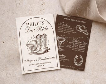 Bachelorette Invitation Template, Last Ride Bachelorette Invite, Western Bachelorette Party Invitation, Bach Party Itinerary, Editable Canva
