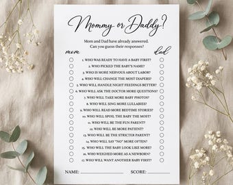Mommy or Daddy Baby Shower Game, Guess Who Game, Who Said It Trivia, Minimalist Baby Shower Game, Editable Canva Template, Printable Game