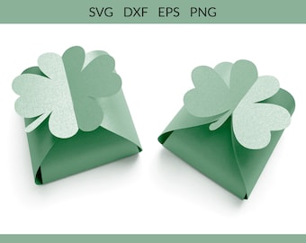 St Patrick's Day Box svg, Gift Boxes svg, St Patricks Day Box Template, Shamrock Paper Box svg, Clover Gift Box svg dxf png