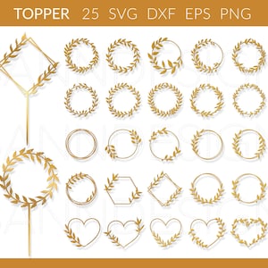 Cake Topper Bundle SVG, Hochzeitstorte Topper SVG, Geburtstag Topper SVG, Blumenkranz Rahmen SVG, Kranz Topper SVG Cricut Silhouette Glowforge