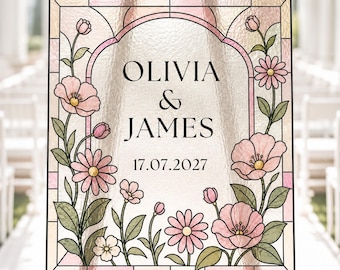 Faux Stained Glass Wedding Welcome Sign Template, Editable Canva Wedding Sign, Floral Custom Last Name Sign, Printable Download