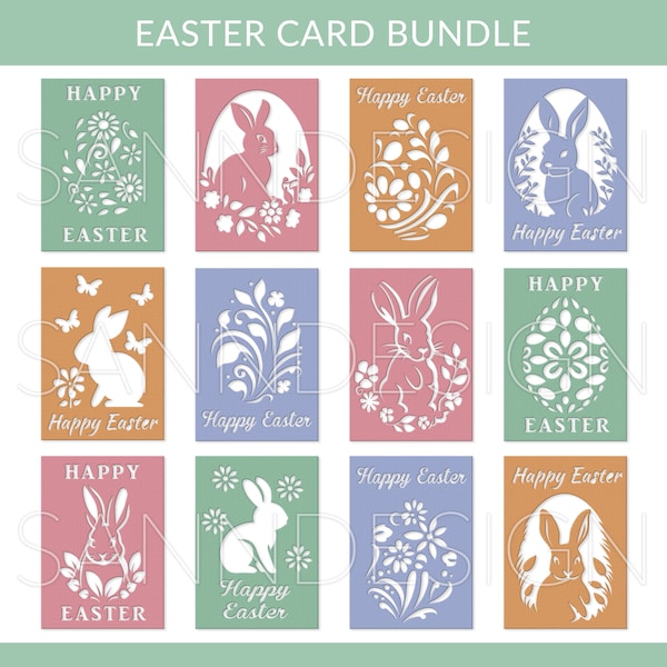 Easter Card svg, Easter Card Bundle svg, Happy Easter Cards svg, DIY Easter Card Bundle, Bunny Easter Card Cricut Silhouette svg dxf