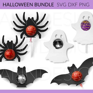 Porta paletas de Halloween (SVG), paquete de porta chocolates de Halloween, porta araña murciélago fantasma (SVG), porta dulces de Halloween, silueta de Cricut